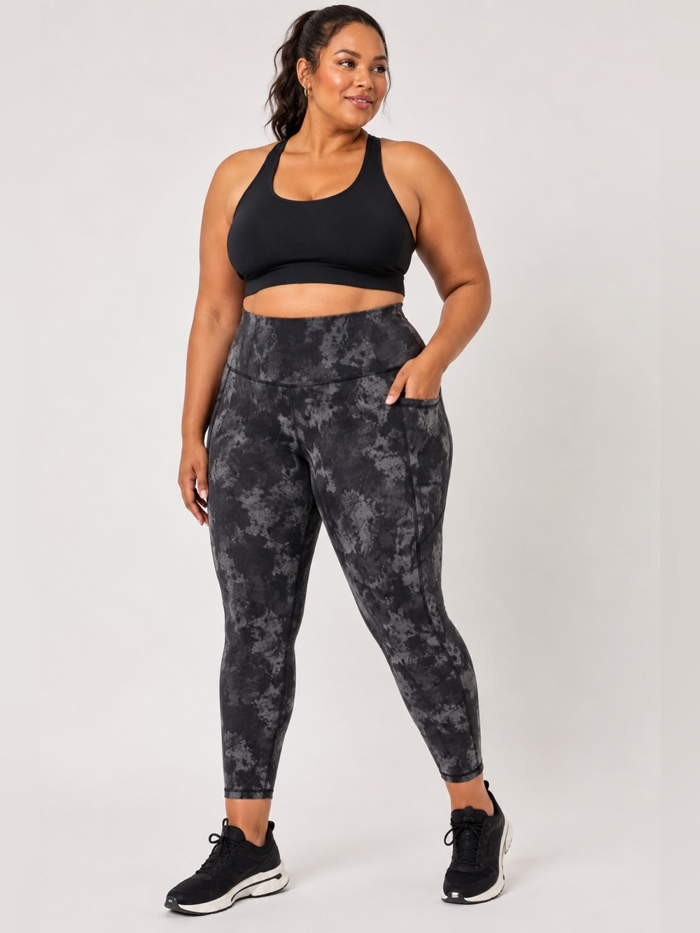 LIVI Active Leggings Womens 18 Black Gray Acid Wash High Rise Activewear